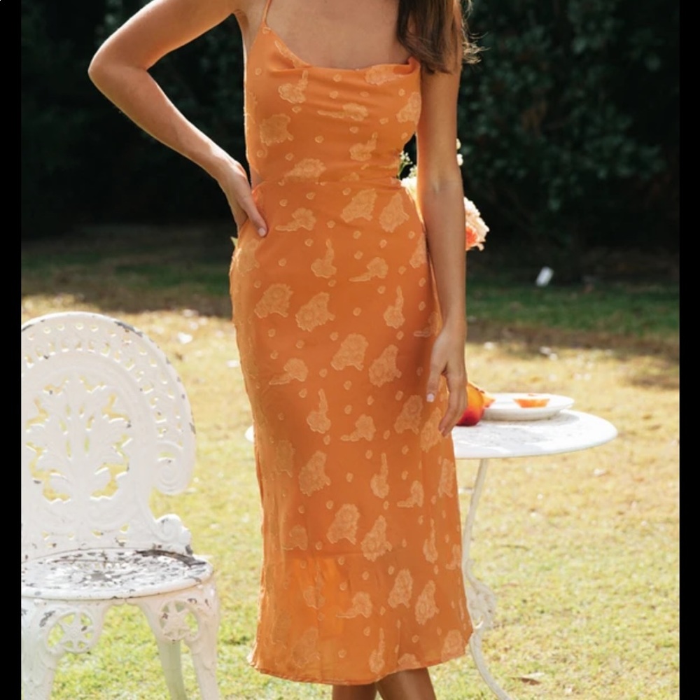 Orange Floral Midi Dress